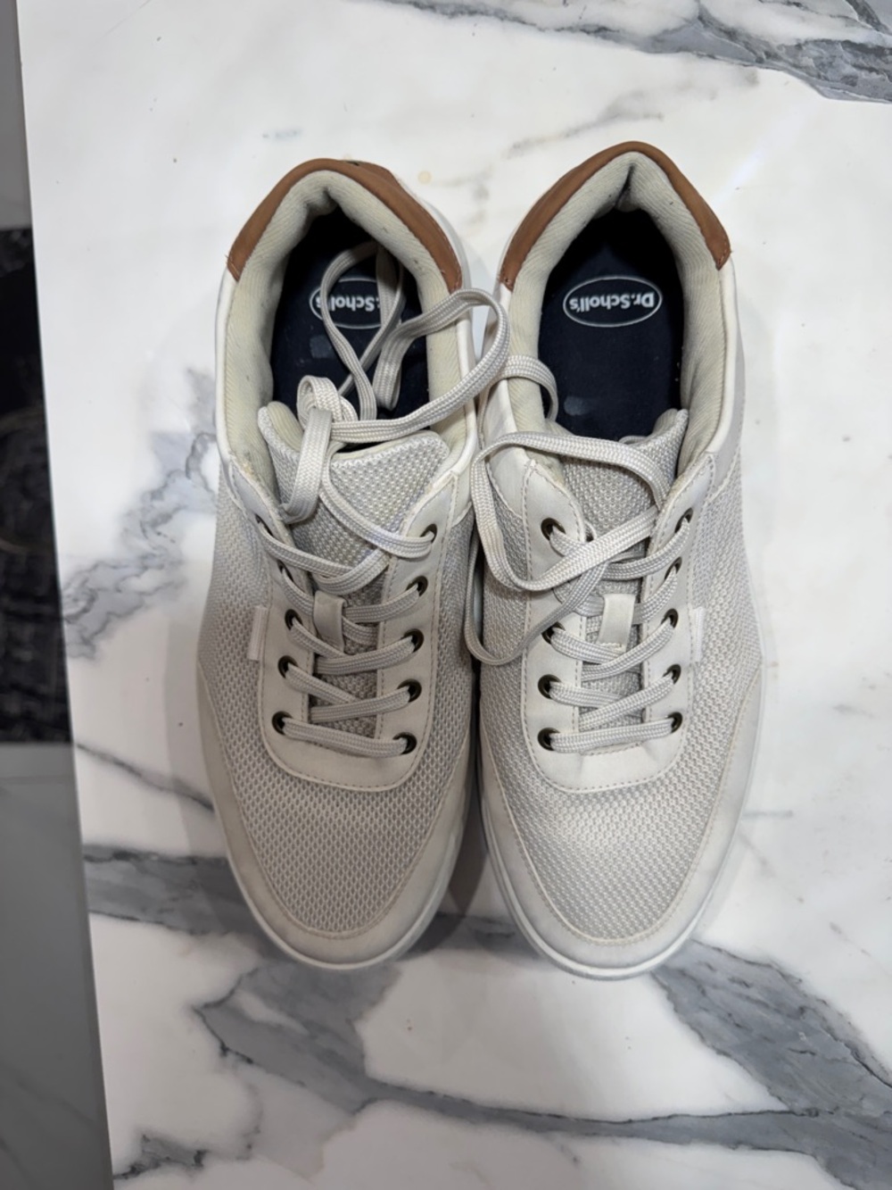 Aldo Men's‎ Light Gray Mesh Lace-Up Sneakers with Brown Heel Accent